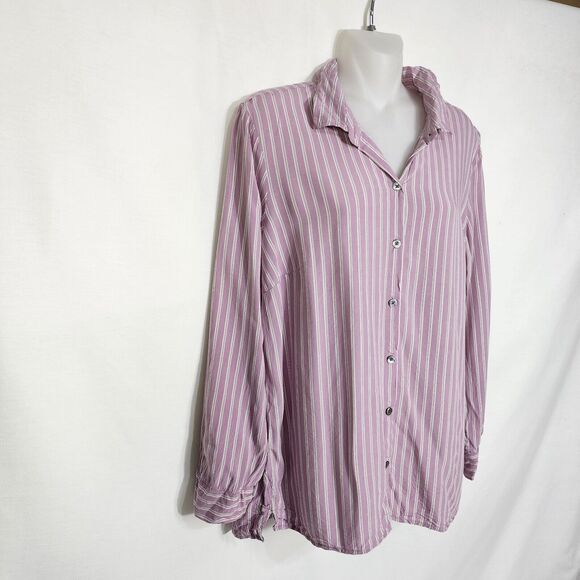 J Jill Womens Top Blouse Medium Purple Striped Long Sleeve Button Shirt Viscose - Picture 4 of 9